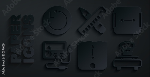 Set Depth measurement, Area, Multimeter, voltmeter, Scales, Crossed ruler and pencil and Radius icon. Vector
