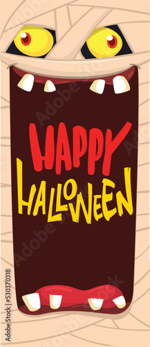  Scary cartoon monster mummy face vector. Cute square avatar or icon. Halloween illustration. Great for party decoration