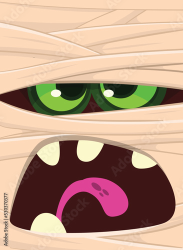  Scary cartoon monster mummy face vector. Cute square avatar or icon. Halloween illustration. Great for party decoration