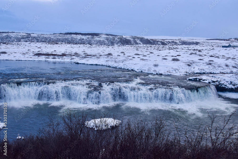 Waterfalls in central Iceland on the golden circle route.