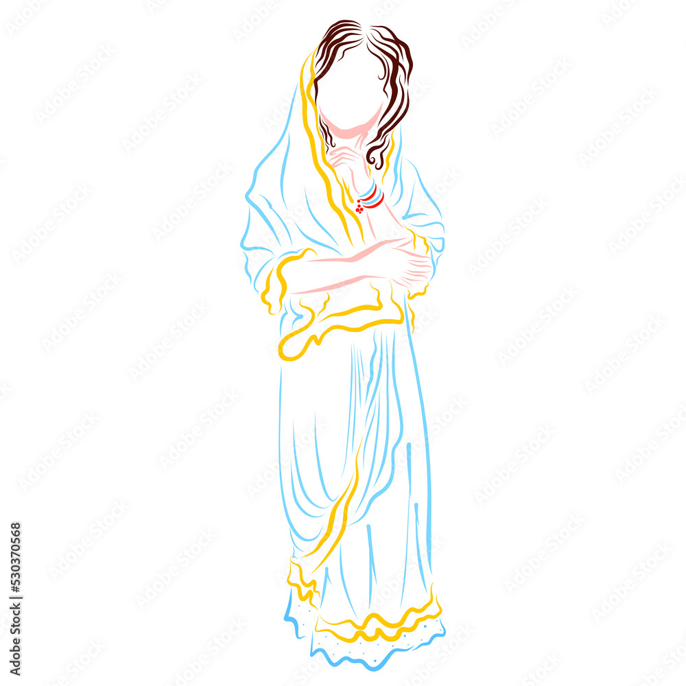 beautiful modest girl in indian sari, colorful sketch on a white background beautiful modest girl in indian sari, colorful sketch on a white background
