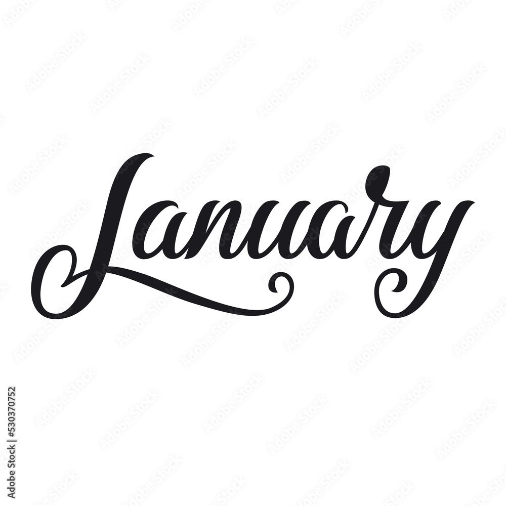 Handwriting Vector Calligraphic Letter. Lettering winter month typography. January. Ink illustration vintage brush. Word for calendar, bullet journal, monthly organizer. Isolated on white background Handwriting Vector Calligraphic Letter. Lettering winter month typography. January. Ink illustration vintage brush. Word for calendar, bullet journal, monthly organizer. Isolated on white background