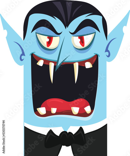 Happy Halloween. Count Dracula face avatar. Cute cartoon vampire character with big open mouth, tongue, fangs.