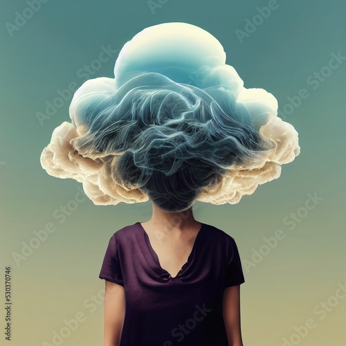 Girl with AHDH with cloudy head photo