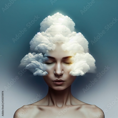 Girl with AHDH with cloudy head photo