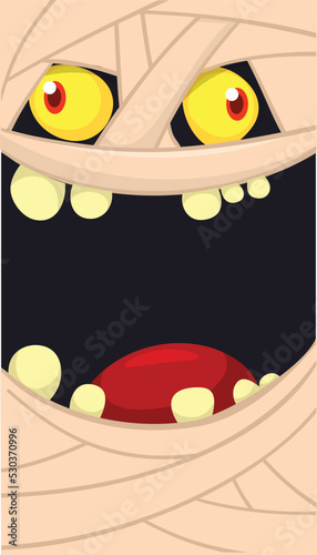  Scary cartoon monster mummy face vector. Cute square avatar or icon. Halloween illustration. Great for party decoration