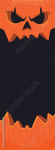 Halloween pumpkin head with scary face expression. Vector cartoon illustration of glowing jack-o-lantern monster character design with carved emotion isolated