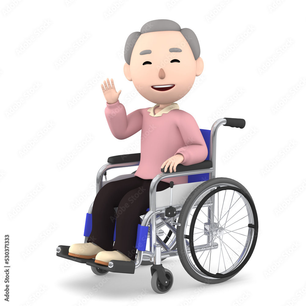 The old man sitting in a wheelchair on transparent background, 3D illustration The old man sitting in a wheelchair on transparent background, 3D illustration
