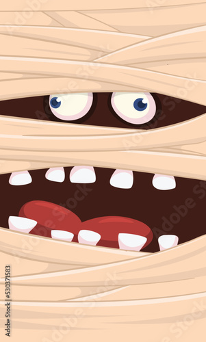  Scary cartoon monster mummy face vector. Cute square avatar or icon. Halloween illustration. Great for party decoration