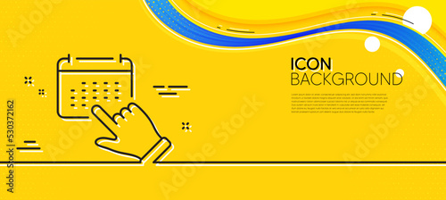 Event click line icon. Abstract yellow background. Schedule planner sign. Select calendar month symbol. Minimal event click line icon. Wave banner concept. Vector