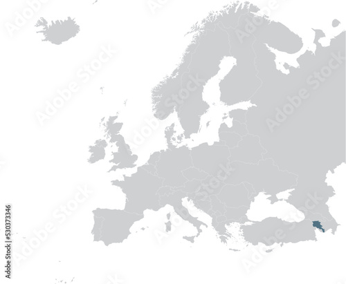 Blue Map of Armenia within gray map of European continent