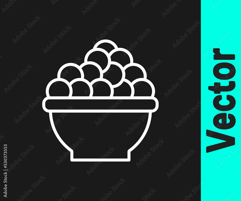 White line Caviar icon isolated on black background. Vector White line Caviar icon isolated on black background. Vector