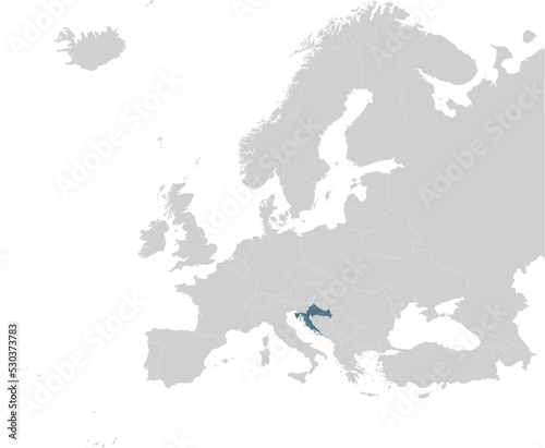 Blue Map of Croatia within gray map of European continent