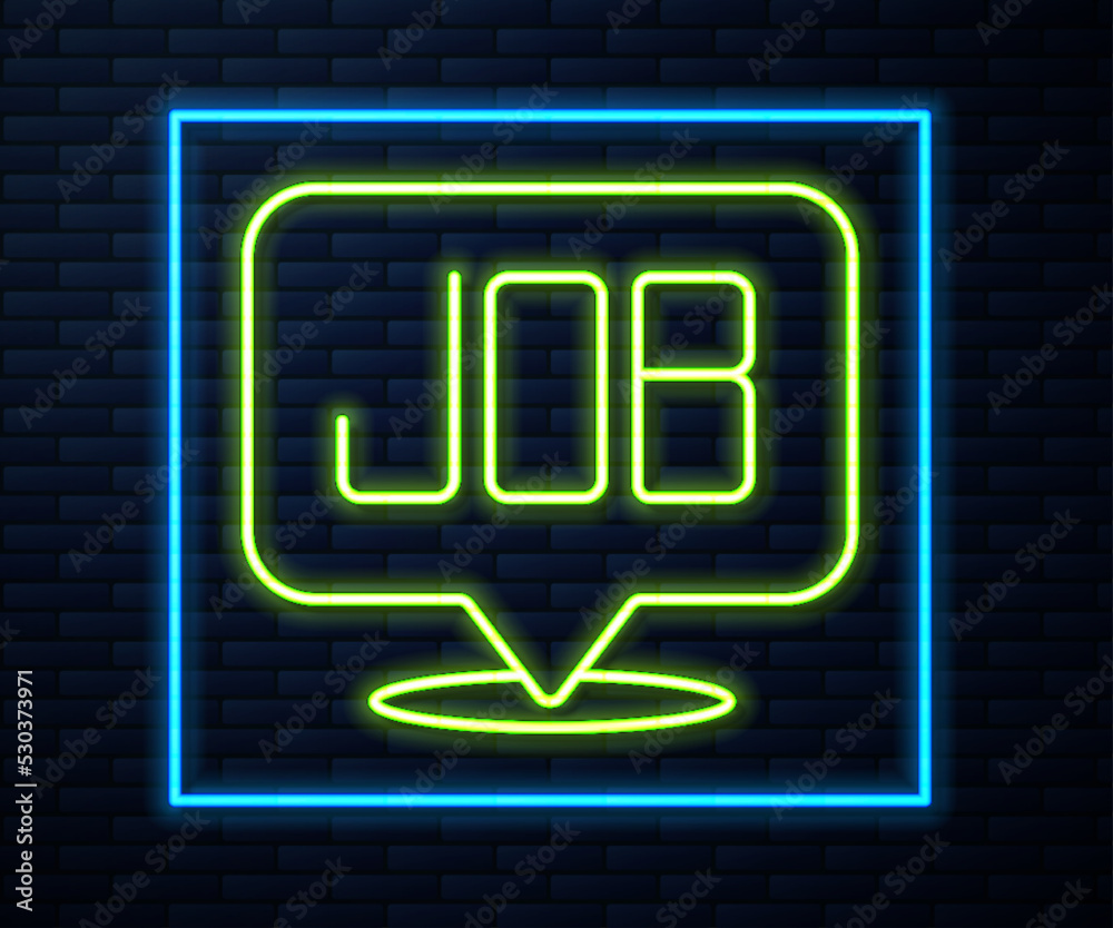 Glowing neon line Search job icon isolated on brick wall background. Recruitment or selection concept. Human resource and recruitment for business. Vector Glowing neon line Search job icon isolated on brick wall background. Recruitment or selection concept. Human resource and recruitment for business. Vector