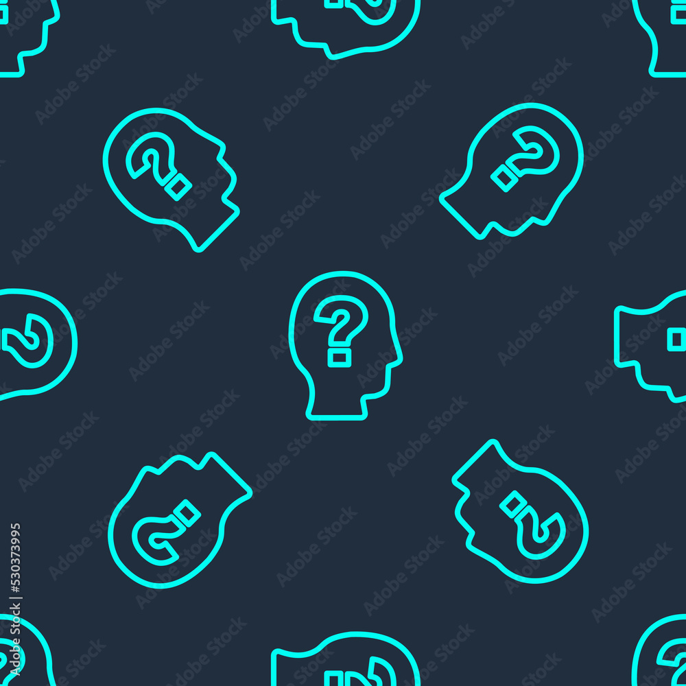Green line Worker icon isolated seamless pattern on blue background. Business avatar symbol user profile icon. Male user sign. Vector