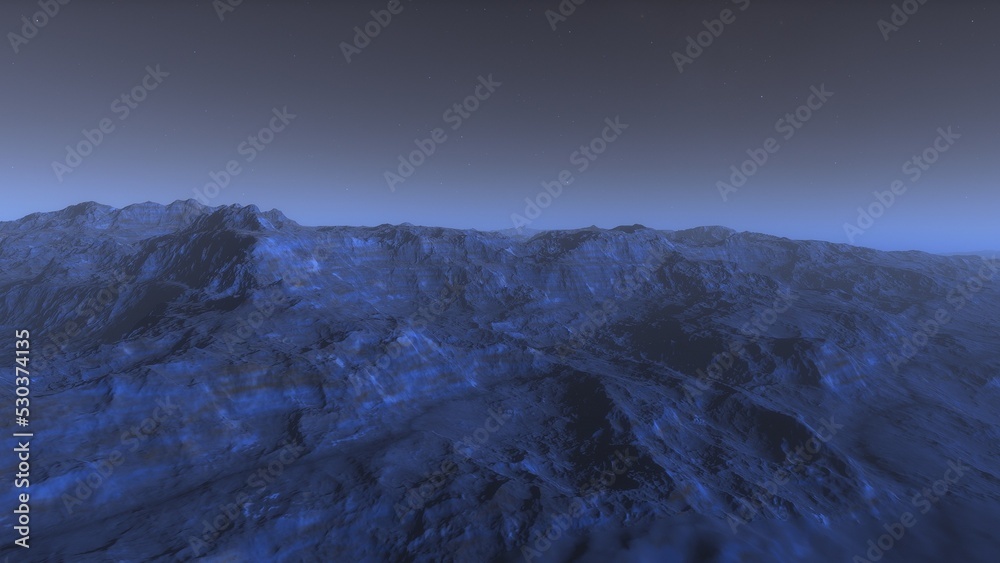 Fototapeta premium Mars like red planet, with arid landscape, rocky hills and mountains, for space exploration and science fiction backgrounds. 