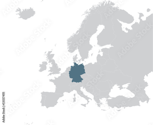 Blue Map of Germany within gray map of European continent