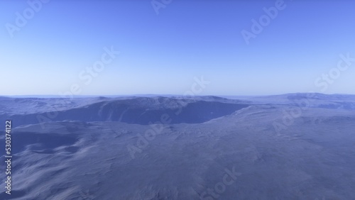 Mars like red planet, with arid landscape, rocky hills and mountains, for space exploration and science fiction backgrounds. 