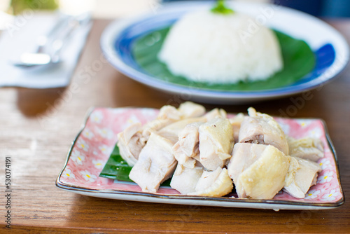 Steamed rice topped with chicken delicious Thai food