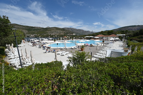Pool area at a hotel in Croatia during Sept 2022. 