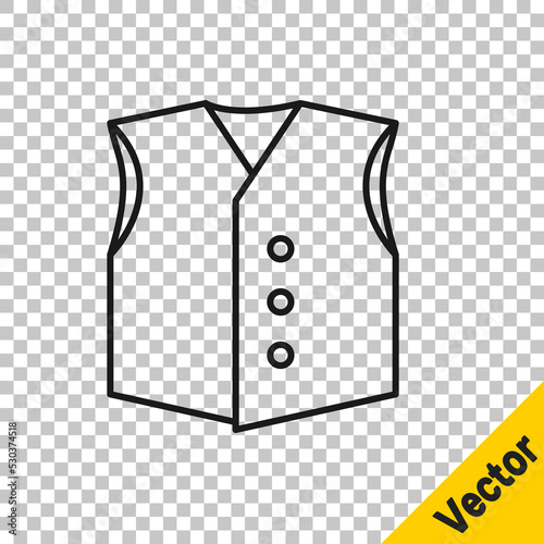 Black line Waistcoat icon isolated on transparent background. Classic vest. Formal wear for men. Vector