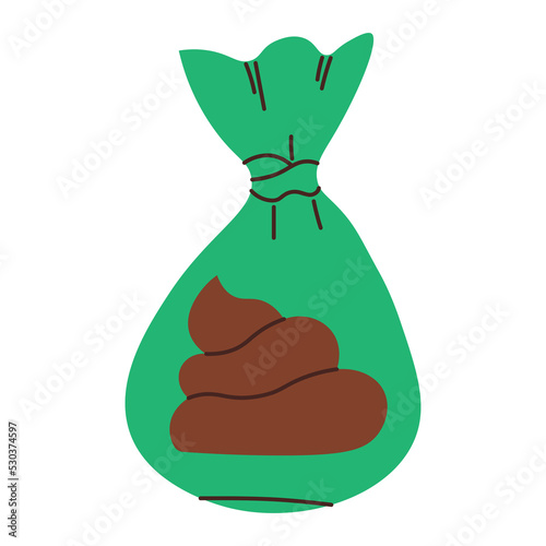 Clean up after your dog. Poop in a bag. Cartoon illustration isolated on transparent background.