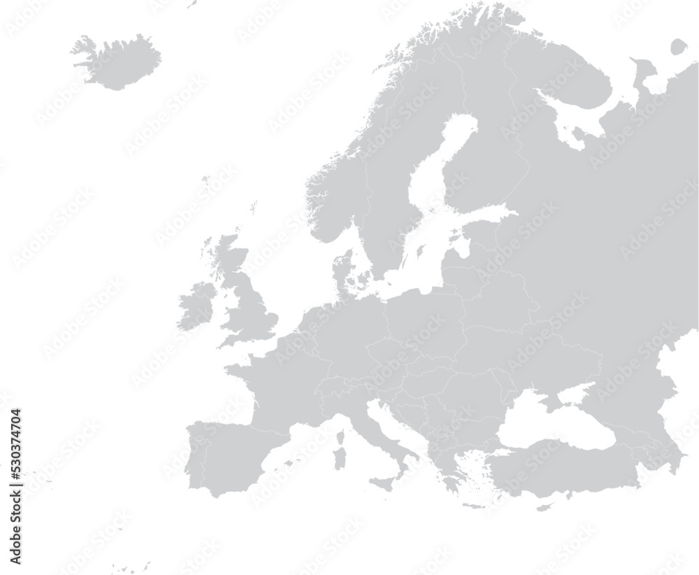 Blue Map of Gibraltar within gray map of European continent