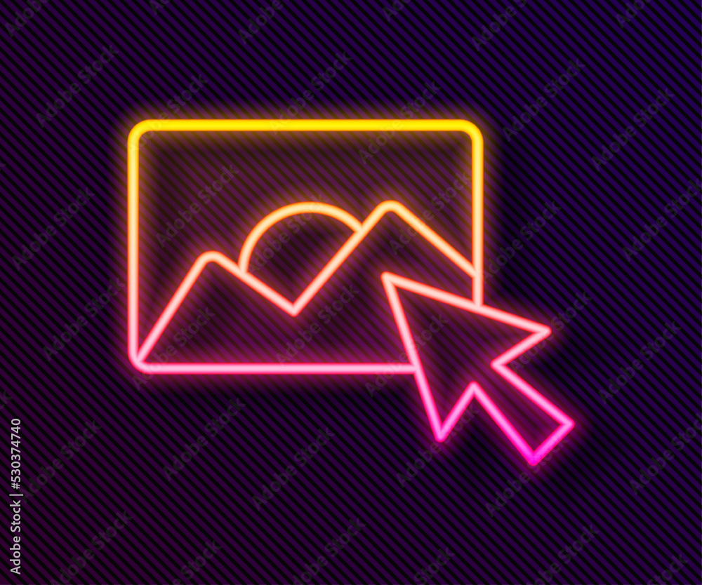 Glowing neon line Photo retouching icon isolated on black background. Photographer, photography, retouch icon. Vector Glowing neon line Photo retouching icon isolated on black background. Photographer, photography, retouch icon. Vector