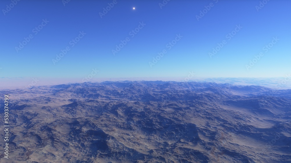 Mars like red planet, with arid landscape, rocky hills and mountains, for space exploration and science fiction backgrounds.
Mars like red planet, with arid landscape, rocky hills and mountains, for space exploration and science fiction backgrounds.