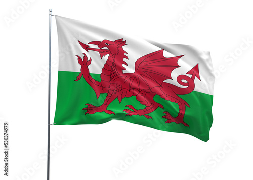 Wales Flag 3d illustration of the waving national flag with a white isolated background photo