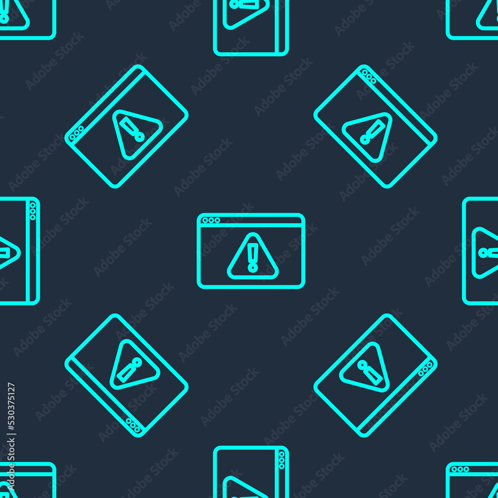 Green line Browser with exclamation mark icon isolated seamless pattern on blue background. Alert message smartphone notification. Vector Green line Browser with exclamation mark icon isolated seamless pattern on blue background. Alert message smartphone notification. Vector