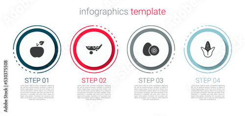 Set Apple, Peas, Kiwi fruit and Corn. Business infographic template. Vector