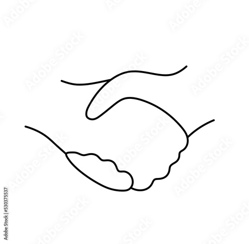 Vector isolated two hands in handshake colorless black and white contour line easy drawing
