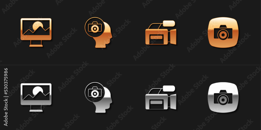 Set Photo retouching, camera, Cinema and icon. Vector Set Photo retouching, camera, Cinema and icon. Vector