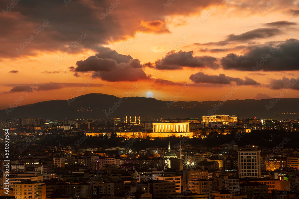 Ankara Landscape. Mausoleum. Ankara, Capital city of Turkey. Ankara view with evening long exposure Anitkabir.