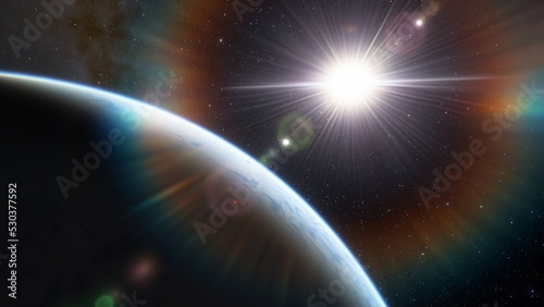 Planets and galaxy, science fiction wallpaper. Beauty of deep space. Billions of galaxy in the universe Cosmic art background 3d render

