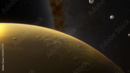 Planets and galaxy, science fiction wallpaper. Beauty of deep space. Billions of galaxy in the universe Cosmic art background 3d render
