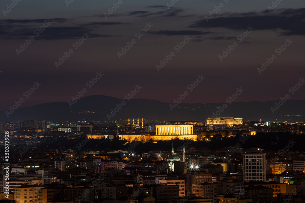 Ankara Landscape. Mausoleum. Ankara, Capital city of Turkey. Ankara view with evening long exposure Anitkabir.