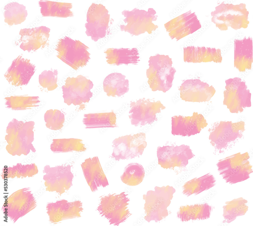set of different brushes shapes with pink and yellow pastel colors set of different brushes shapes with pink and yellow pastel colors