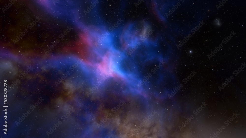 Obraz premium Cosmic background with a blue purple nebula and stars 