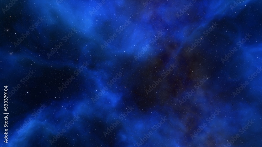 Cosmic background with a blue purple nebula and stars
