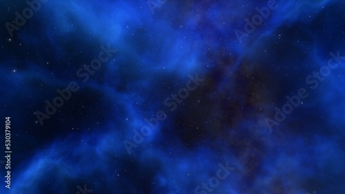 Cosmic background with a blue purple nebula and stars 