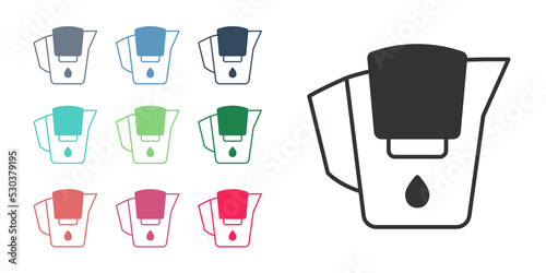 Black Water jug with a filter icon isolated on white background. Set icons colorful. Vector