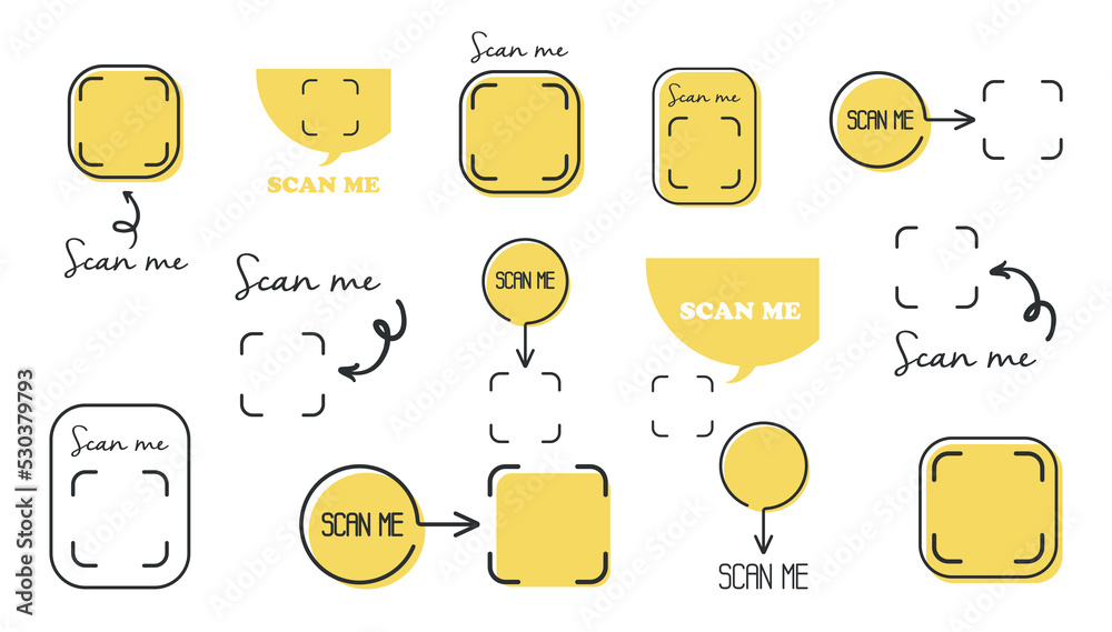 Scan me phone tag. Qr code mock up, mockup set. Barcode smartphone id