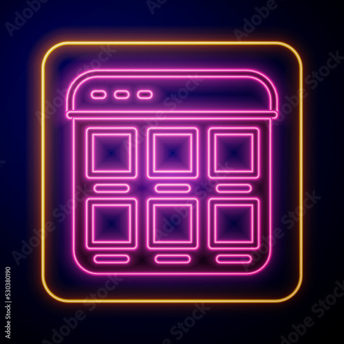Glowing neon Online shopping on screen icon isolated on black background. Concept e-commerce, e-business, online business marketing. Vector