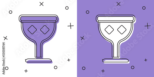 Set Medieval goblet icon isolated on white and purple background. Holy grail. Vector