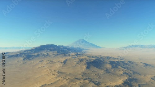 Aerial fly over martian red planet landscape
 photo