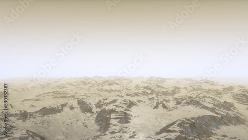 Aerial fly over martian red planet landscape
 photo