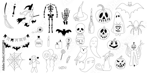 A collection of Halloween elements.