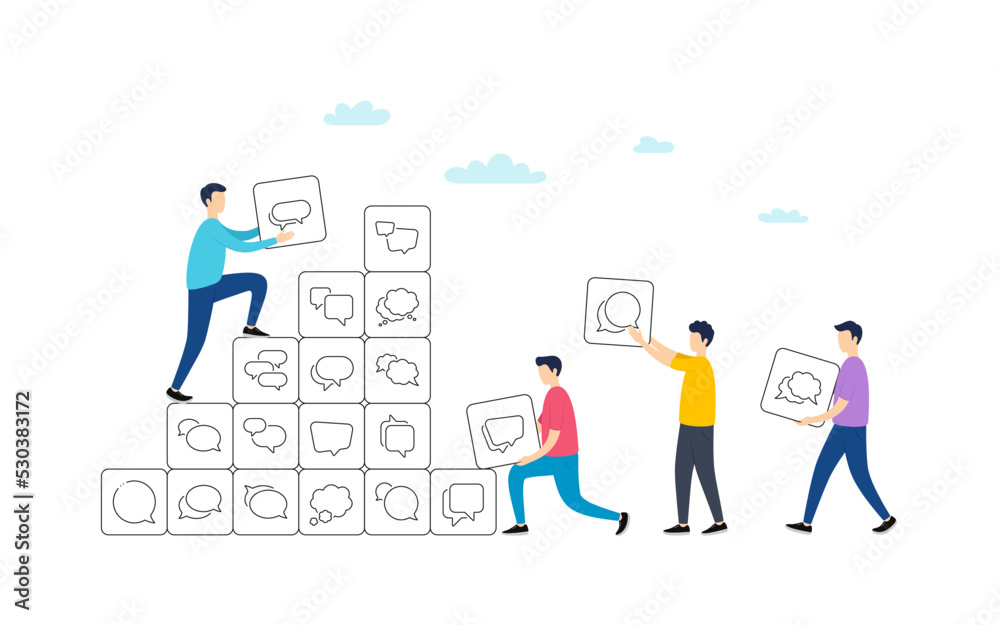 Speech bubbles line icons. People team work concept. Social media message, comic bubbles and chat. Think sticker, Comment speech and talk bubble icons. Vector